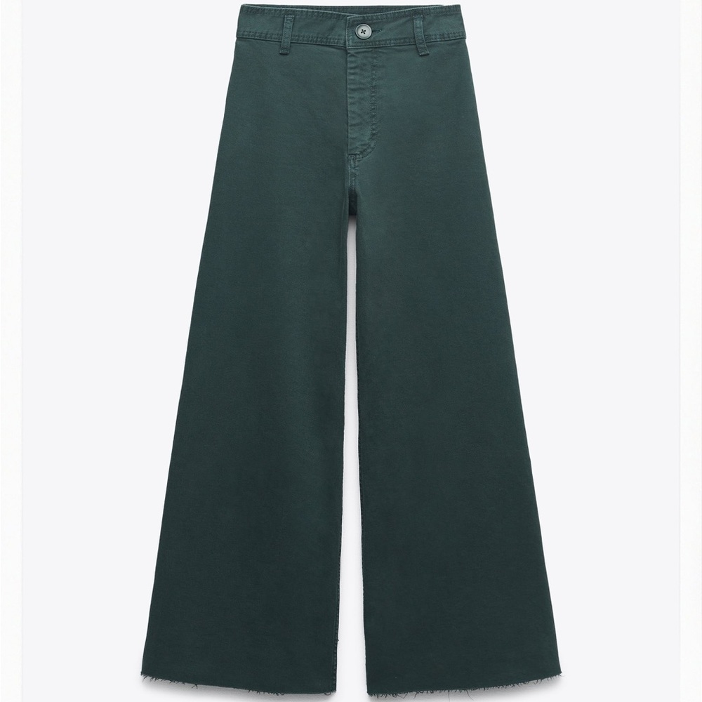 New Zara, high waisted green sailor marine wide leg jeans. Size 26
